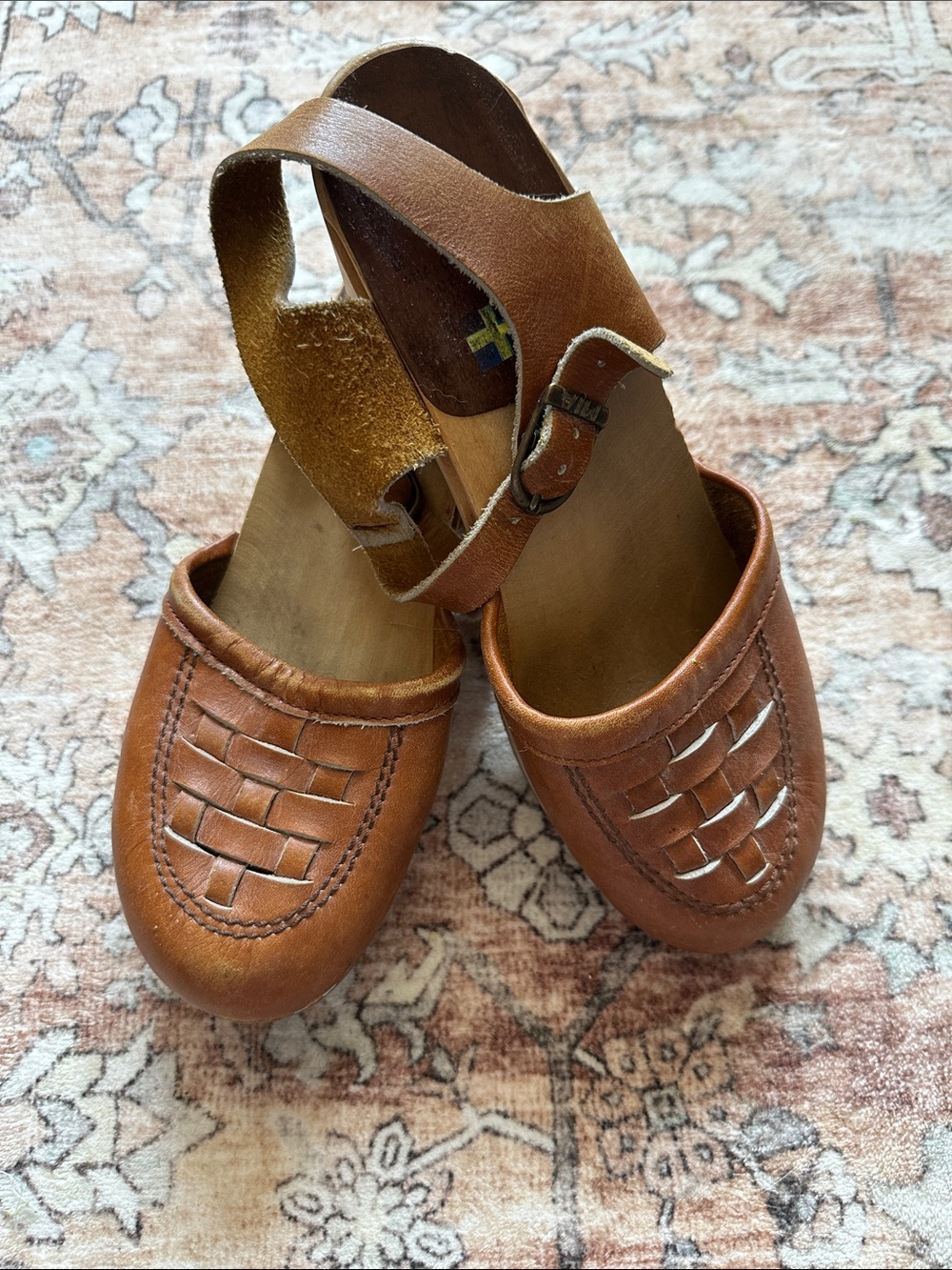MIA Brown Woven Leather Clog Mules